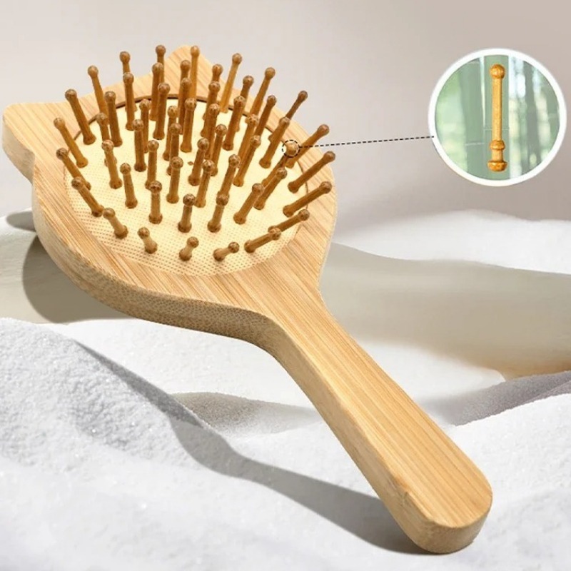 Bamboo Hair Brush - مشط خشبي جديد للعناية بالشعر، فرشاة